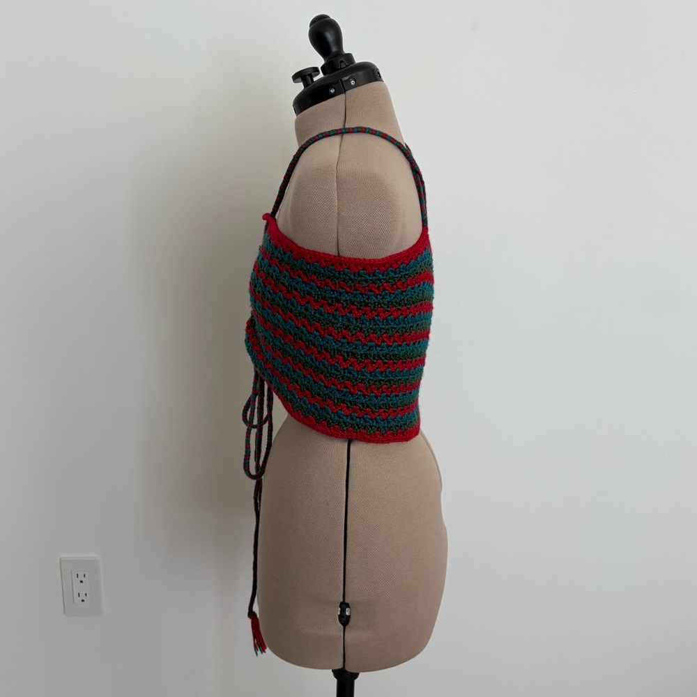 Maya Bey Crochet Handmade Crochet Halter Top Red Green Blue One Size Stretchy - Picture 4 of 13